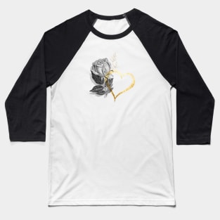 Black Rose Flower with Gold Heart Baseball T-Shirt